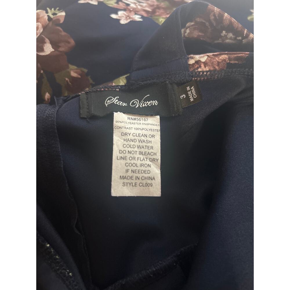 Star Vixen Womens/Juniors Dark Blue/Black Bronze Silver Floral Mini Dress Size 3 - Picture 5 of 5